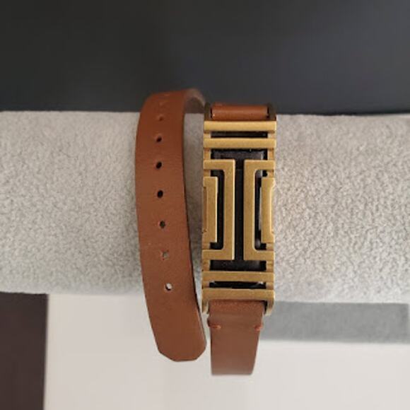 Tory Burch Fitbit Double Wrap Bracelet Gold Tone with Brown Leather Strap - Picture 6 of 7